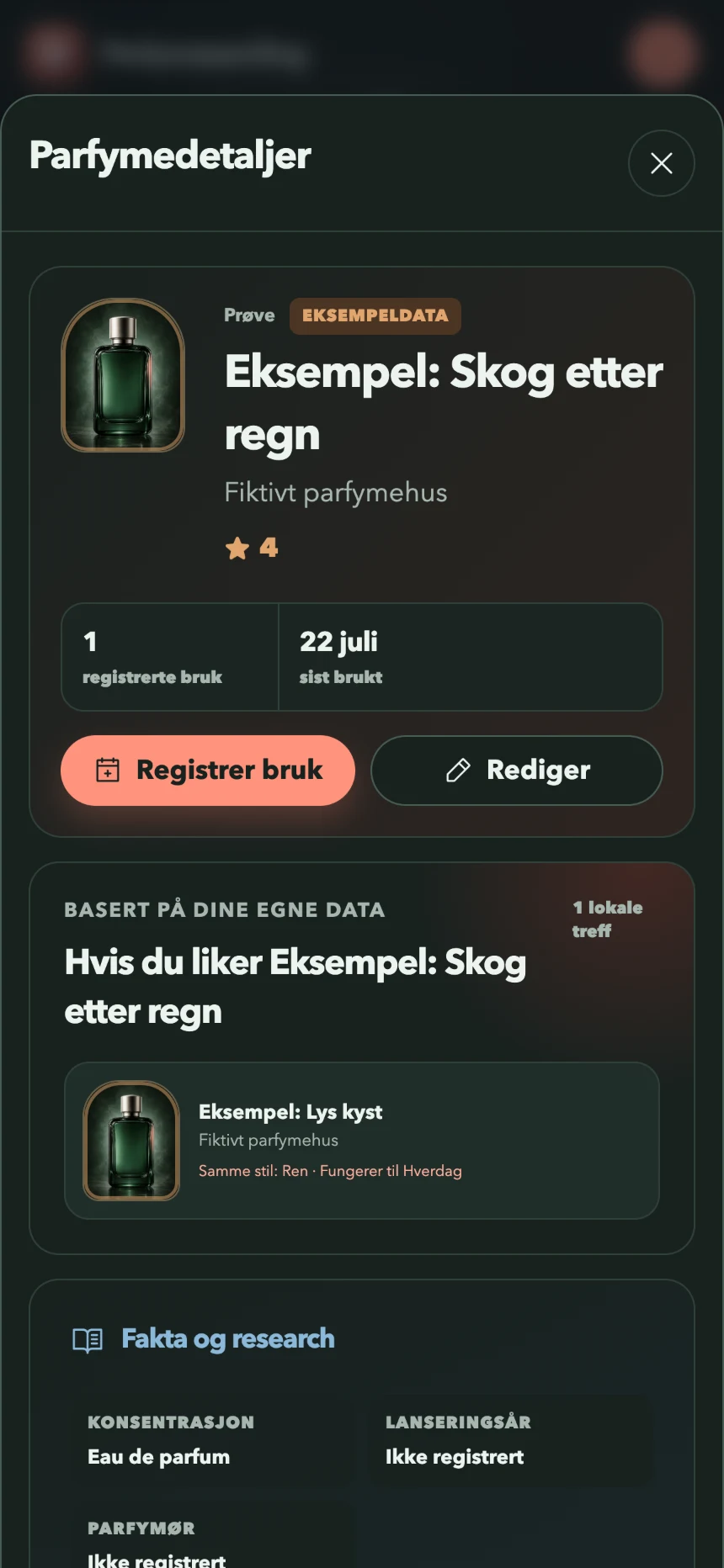 Parfymedetalj med lokale treff i Oppdag mer og tydelig begrunnelse for hvorfor den passer