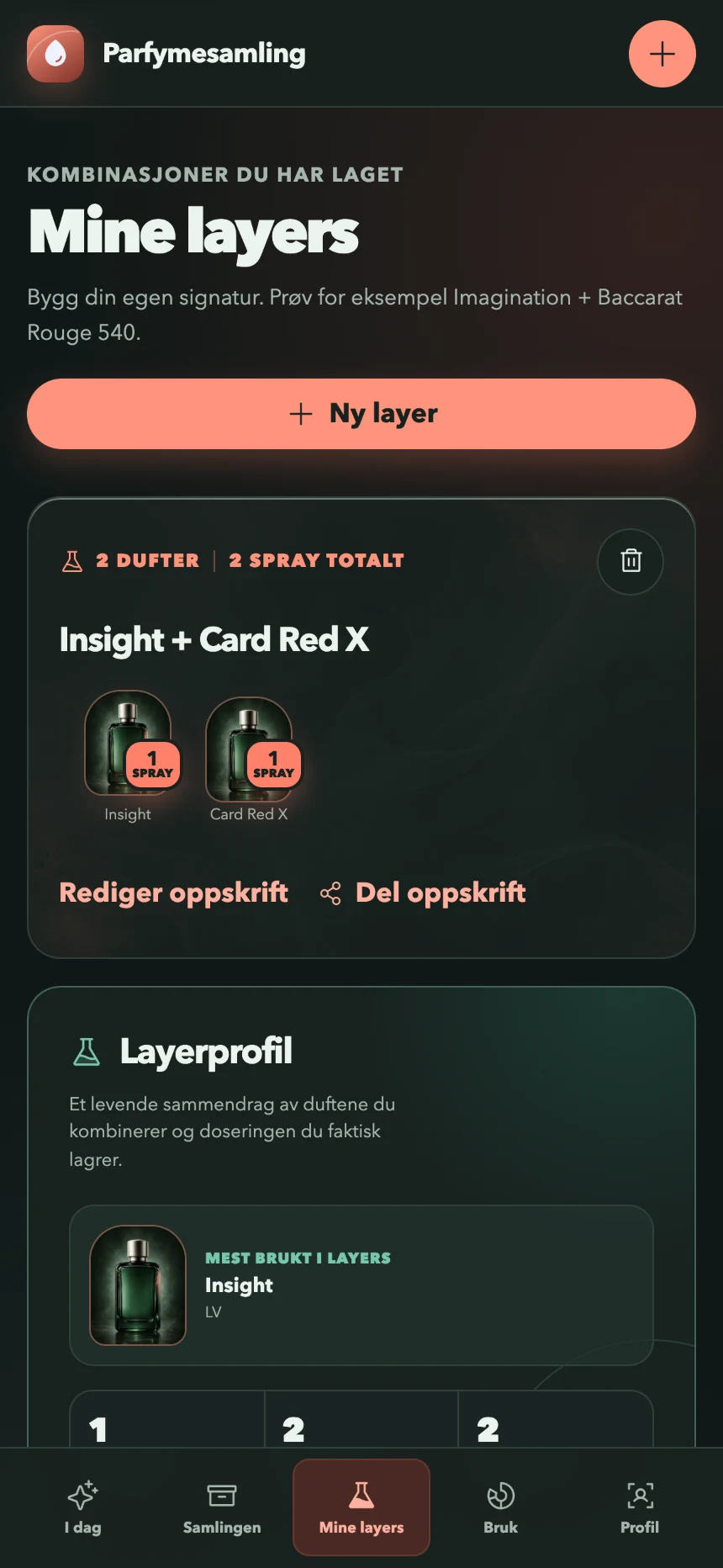 Mine layers i Parfymesamling med en personlig kombinasjon av to dufter